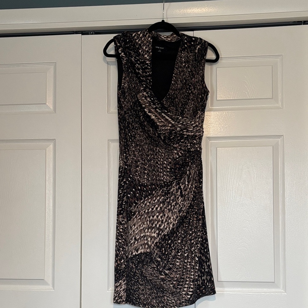 Nine West Elegant Black, tan and Gray Patterned Dress